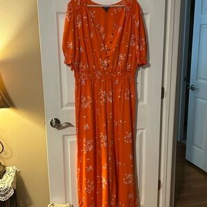 ANA Women’s Vibrant Orange Floral Jumpsuit Romper. XL